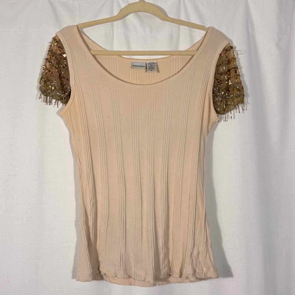 Vintage Newport News Knit Top with Beaded Sleeves